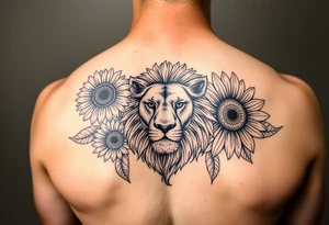 sunflower or multiple sunflowers and lion head tattoo idea