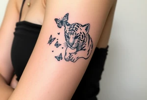 Tiger cub playing with butterflies tattoo idea