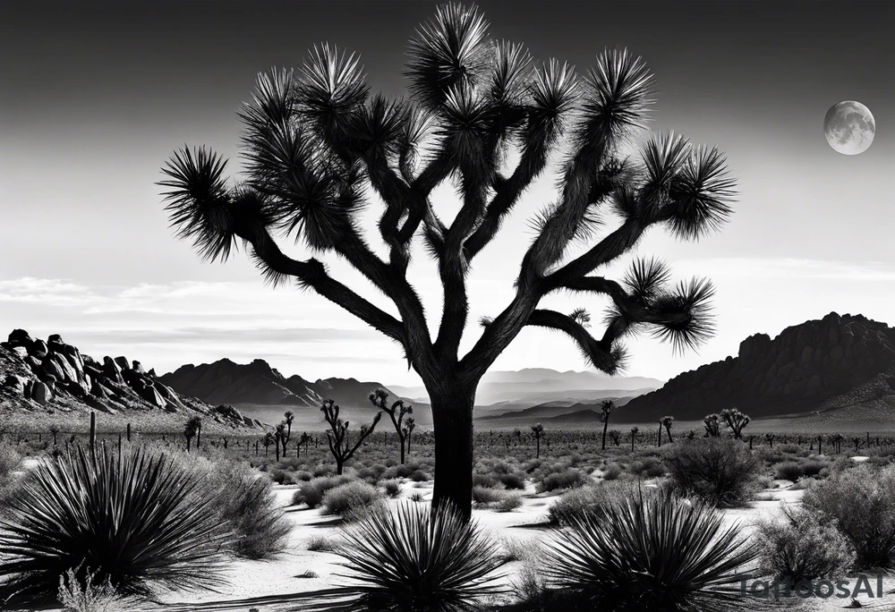 Joshua tree and bushes tattoo idea