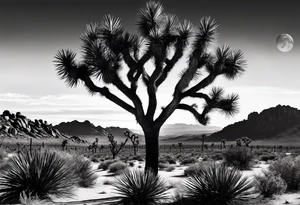 Joshua tree and bushes tattoo idea