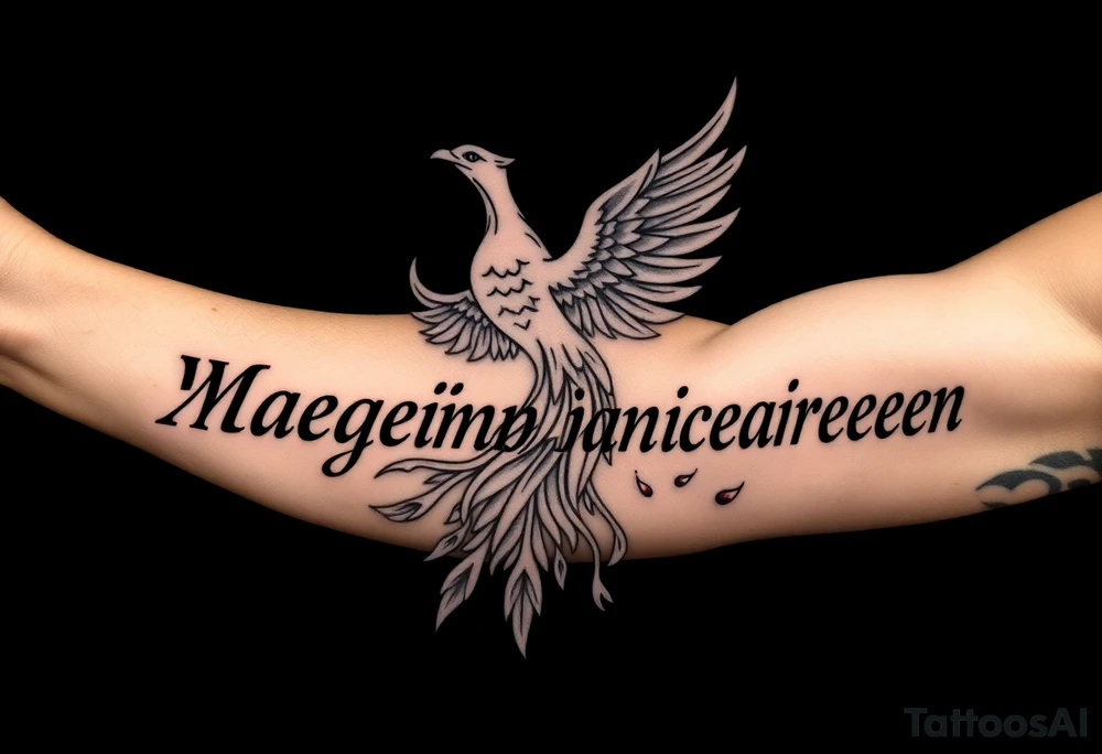 magnificent phoenix rising from golden flames with trailing embers tattoo idea