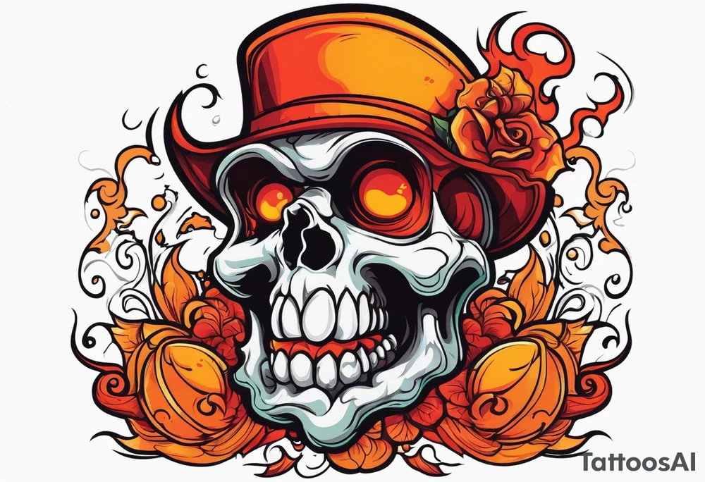 Ghost of skull that is red and orange tattoo idea