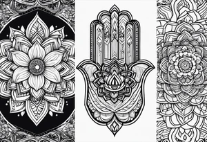 Hamsa and lotus flower sleeve tattoo idea