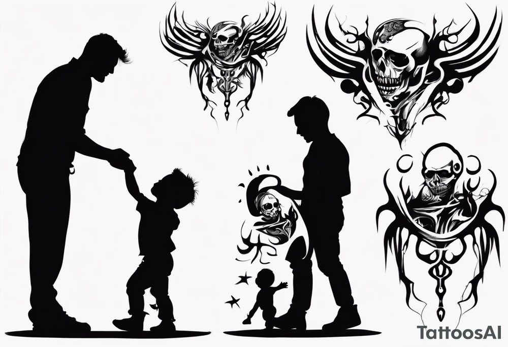 Silhouette of a father with two children tattoo idea Silhouette of a father with two children tattoo idea