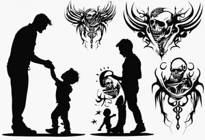 Silhouette of a father with two children tattoo idea