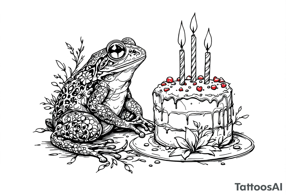 A frog and a birthday cake tattoo idea