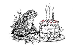 A frog and a birthday cake tattoo idea