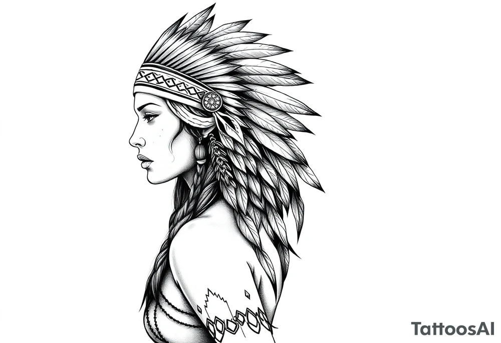 Female Native American side pose tattoo idea