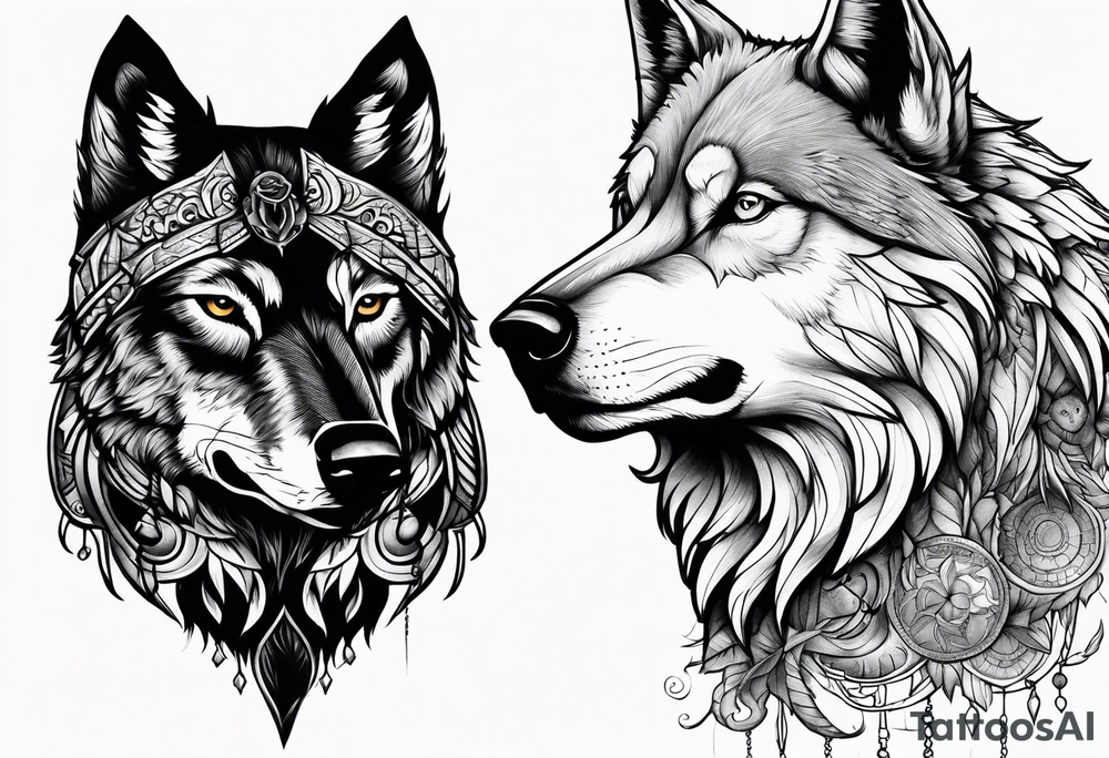 Crow and wolf tattoo idea