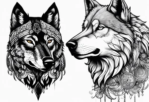 Crow and wolf tattoo idea