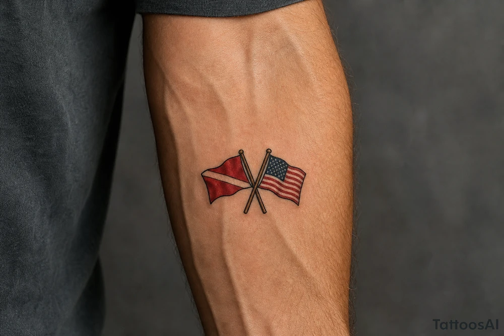 crossed flags (dive and american) tattoo idea