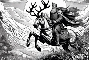 Nordic god Balder in the land of the dead riding on an undead stag tattoo idea