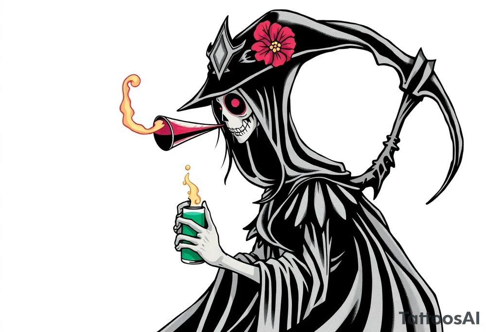 Female grim drinks death potion to get reaper power tattoo idea