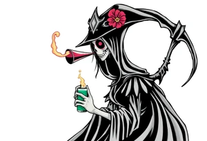 Female grim drinks death potion to get reaper power tattoo idea