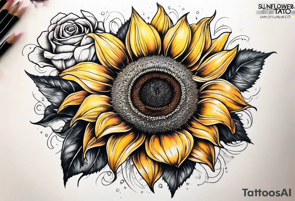 Sunflower and roses tattoo idea