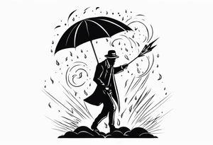 man with umbrella 
flaming arrows raining down from sky tattoo idea