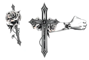 a cross with roses tattoo idea