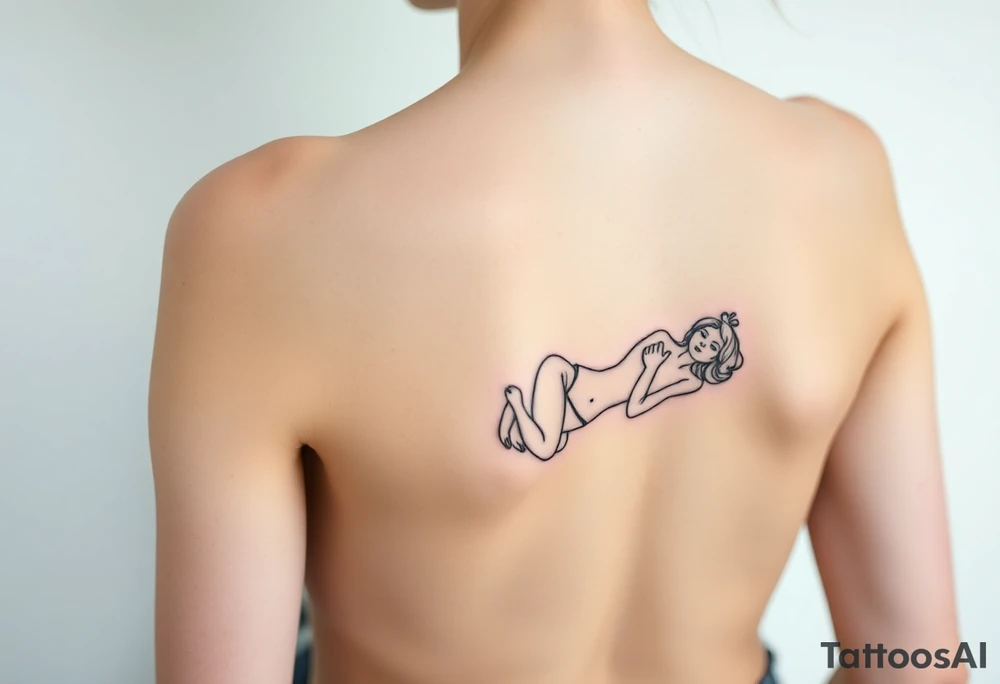 delicate small silhouette of woman lying on her side partially unclothed thin lines tattoo idea