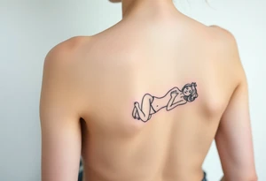 delicate small silhouette of woman lying on her side partially unclothed thin lines tattoo idea