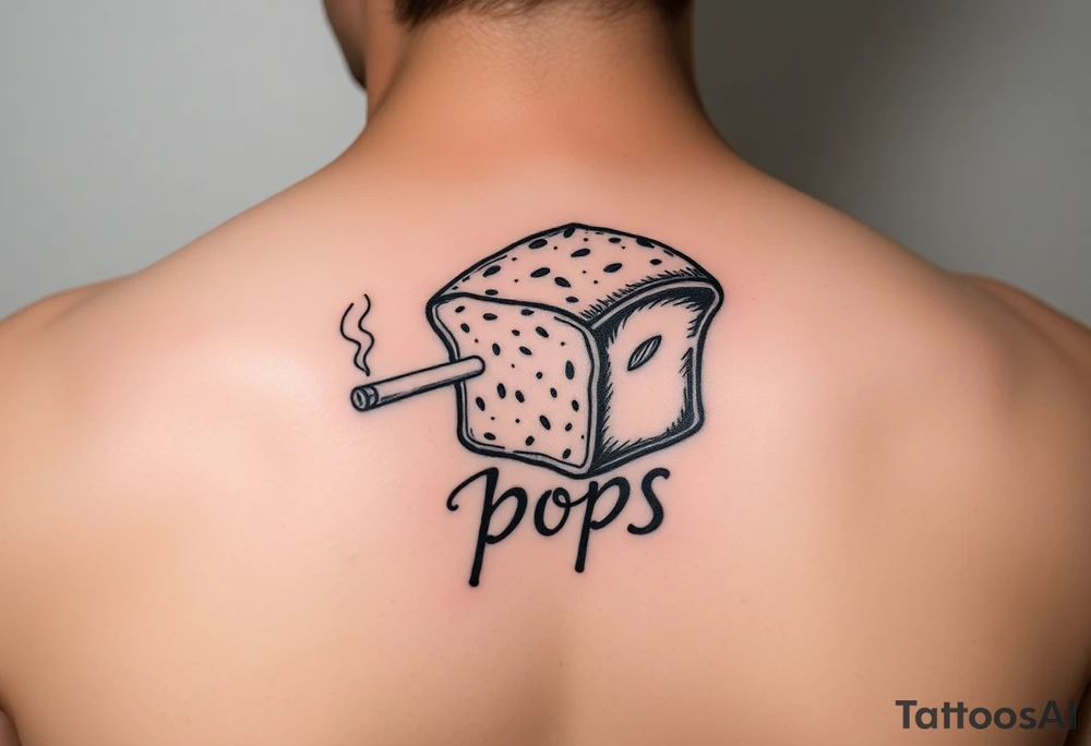 A loaf of bread smoking a cigarette with pops written tattoo idea