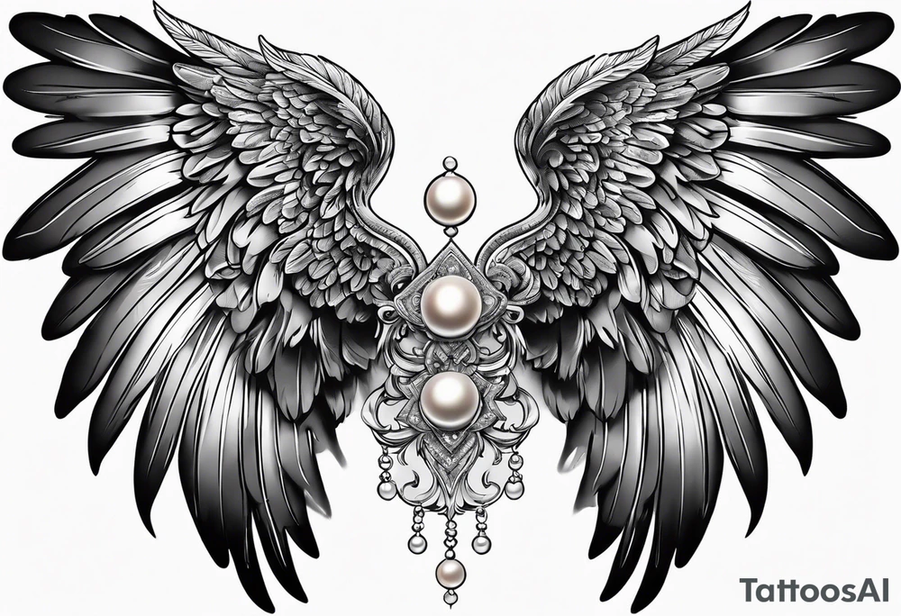 angel wings with pearls tattoo idea