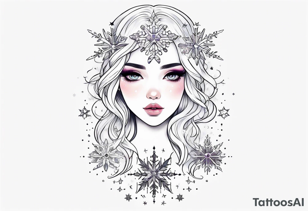 Constellation, kawaii girl , snowflake tattoo idea