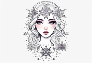 Constellation, kawaii girl , snowflake tattoo idea