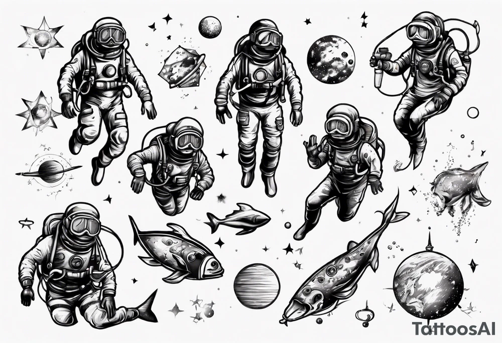 scuba diver in space tattoo idea