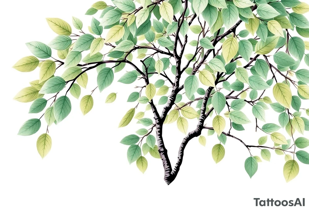 birch tree with light coloured leaves tattoo idea