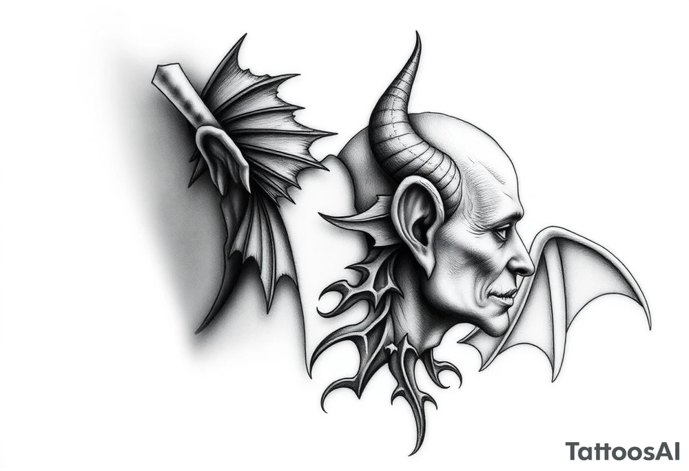 position behind the neck Angel (on the right) whispering in the right ear, demon (on the left) whispering in the left ear. It must be as realistic as possible. tattoo idea