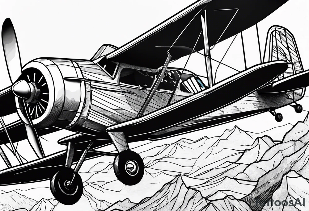 sketch of adventure plane in perspective from the bottom tattoo idea