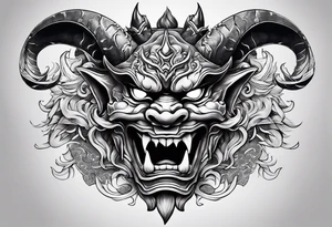 Oni mask with  adragon flying around the outside of it tattoo idea