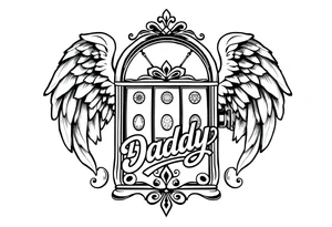 Slot machine with angel wings and word Daddy tattoo idea