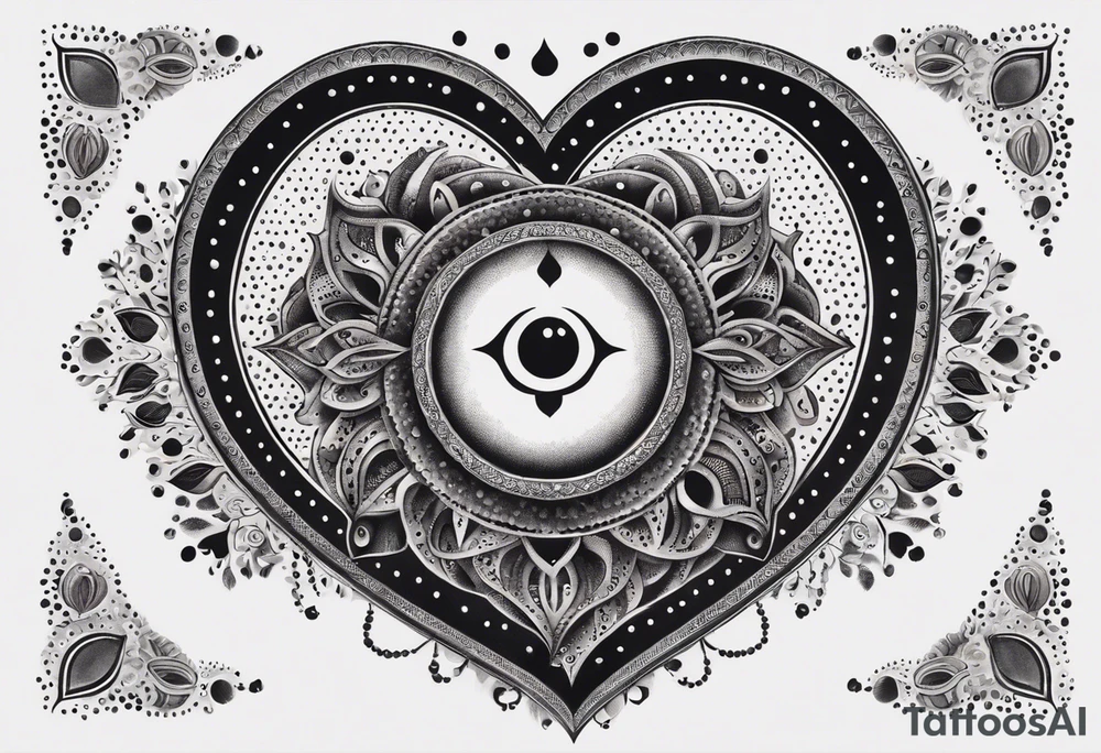 heart surrounded by ring of eyes tattoo idea