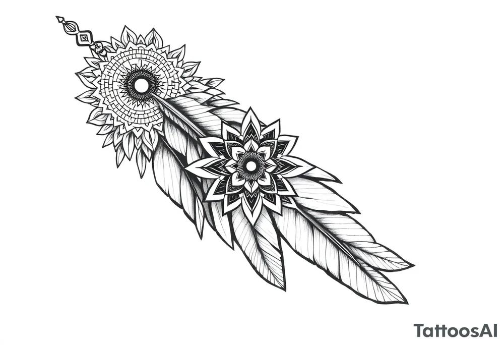 big spiritual feather indian mandala shaman tattoo idea