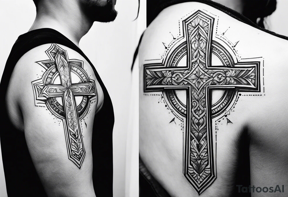 Simple cross tattoo with designs around it tattoo idea
