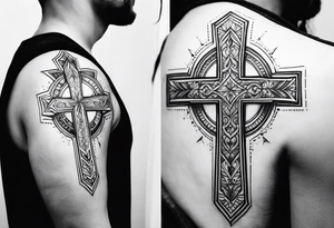 Simple cross tattoo with designs around it tattoo idea