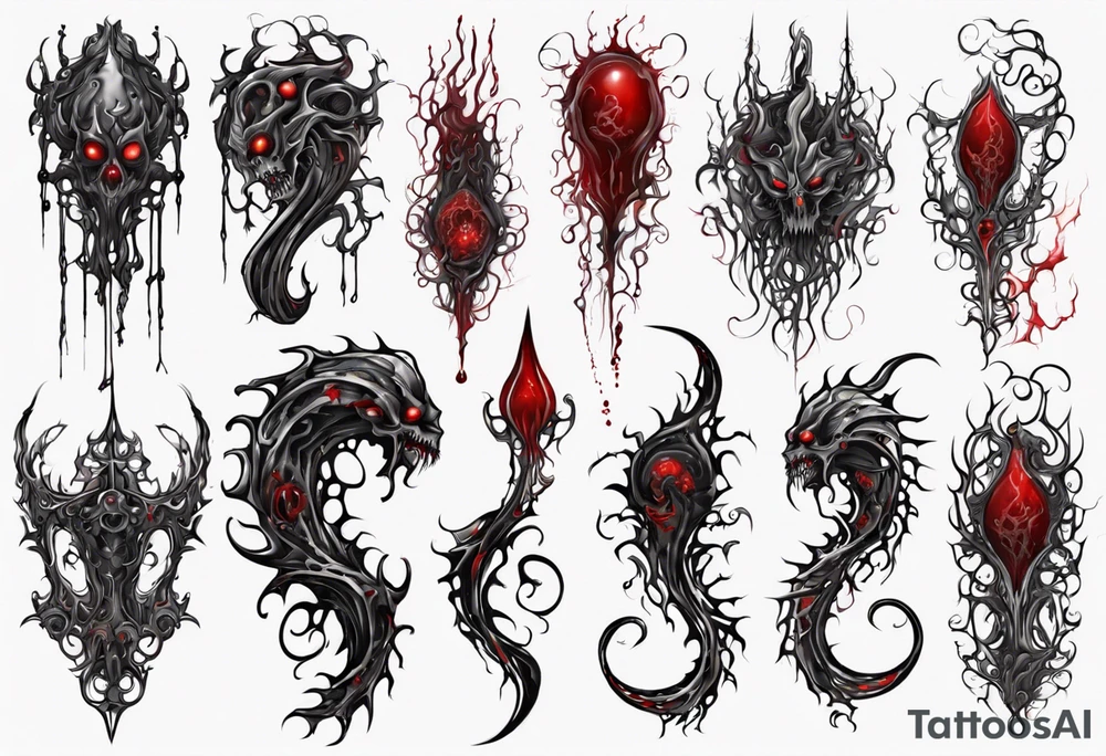 Blood
Tendrils
Black
Pattern
Monster
Gothic tattoo idea