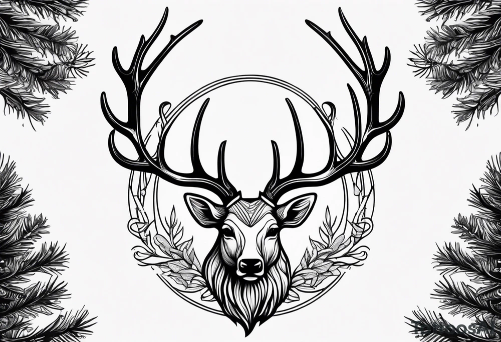 antler fir tree tattoo idea