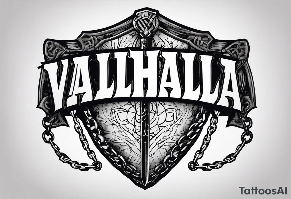 Valhalla sword shield barb wire chain tattoo idea
