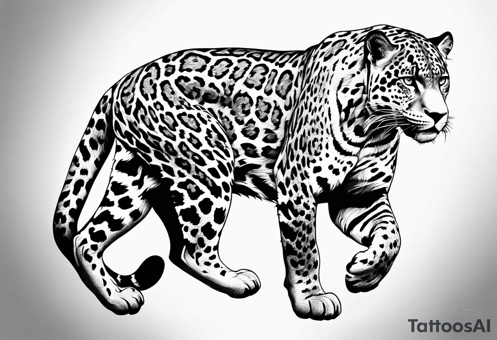 Jaguar tattoo running, top view tattoo idea