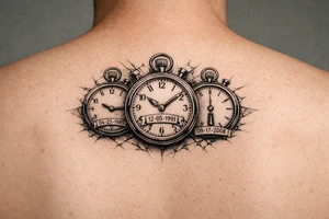 3 stop watches with time and date tattoo idea