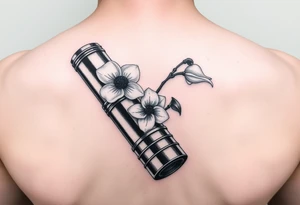 Star Wars Lightsaber handle with a daisy, morning glory, and lily of the valley in it tattoo idea