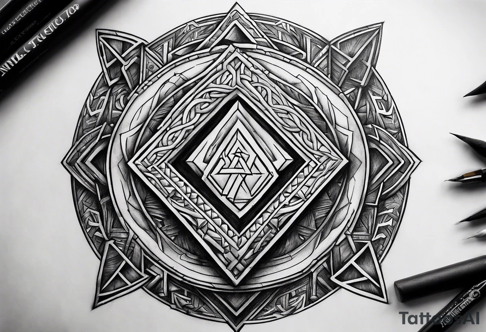 Valhalla shield valknut axe steps tattoo idea