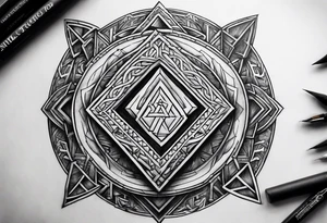 Valhalla shield valknut axe steps tattoo idea