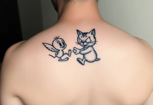 Tweetybird and his girlfriend beating up Syvester the cat tattoo idea