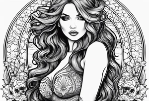 mermaid in line art american tattoo vintage style full body tattoo idea