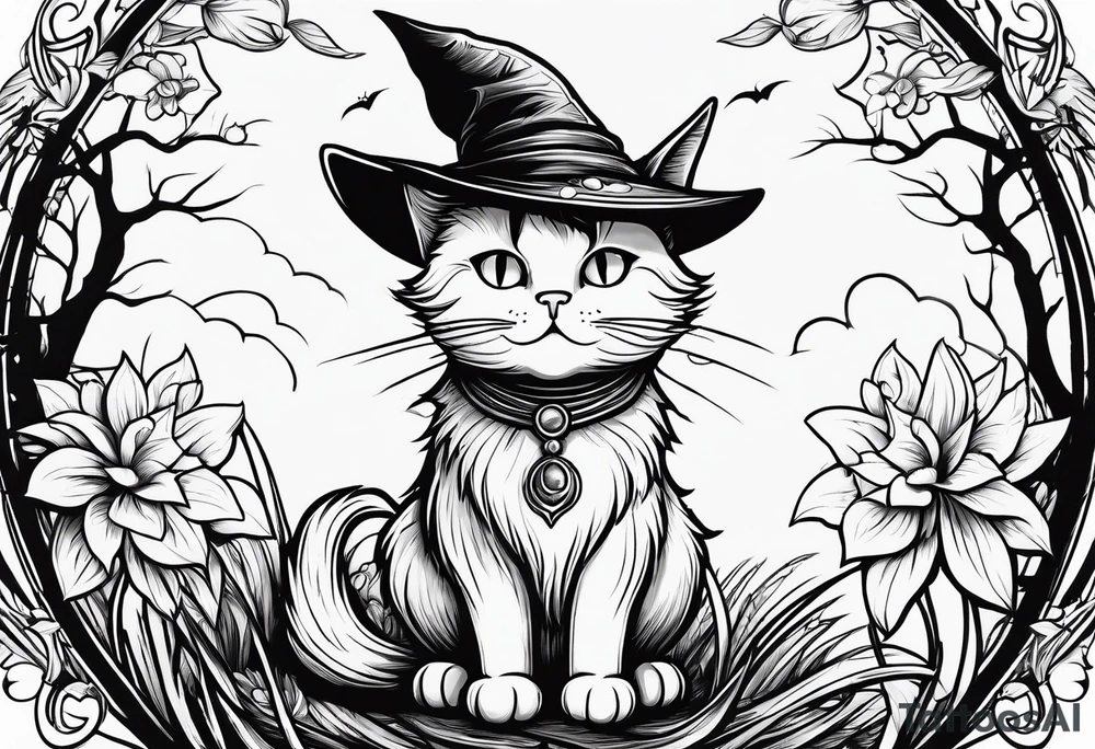 Simple line drawing of a Cat witch looking at something in disgust tattoo idea