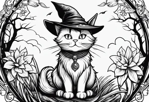 Simple line drawing of a Cat witch looking at something in disgust tattoo idea
