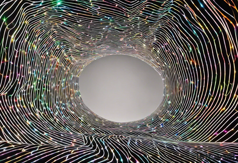 Imagine a sleek, luminescent ribbon—a blend of ethereal waves and subatomic particles—winding around your skin. The ribbon pulses with energy, its undulating peaks and troughs hinting at both wave and particle nature. Within this cosmic lattice, miniature quantum gates open and close, allowing glimpses into alternate realities. The circuitry lines intersect with the ribbon, bridging the quantum and cybernetic realms. tattoo idea